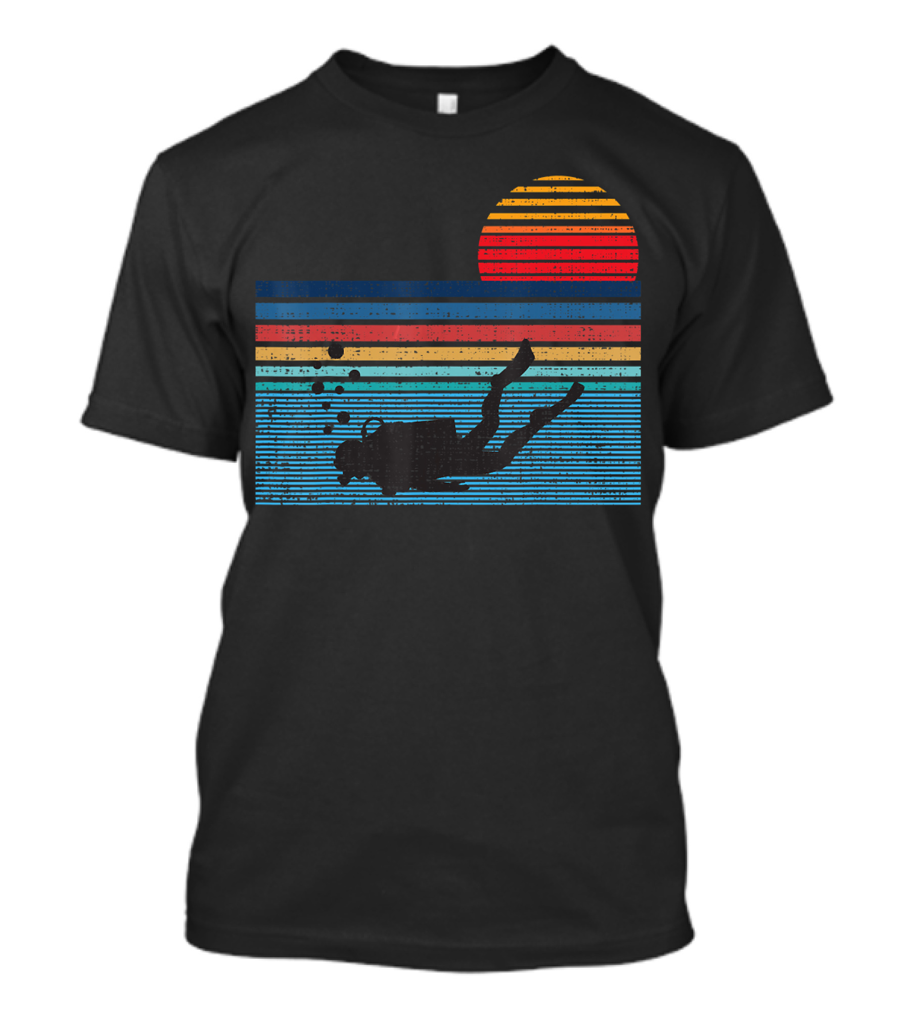 Vintage Scuba Diving 80s Sunset Silhouette Stripes T-Shirt