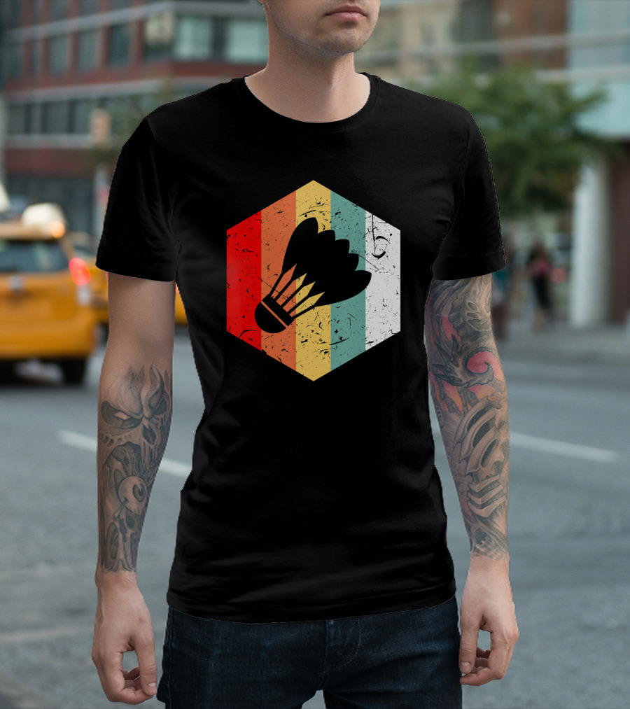Vintage Shuttlecock Retro Hexagon Sports T-Shirt