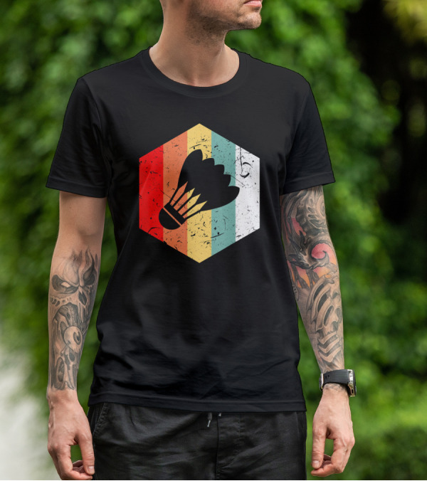 Vintage Shuttlecock Retro Hexagon Sports T-Shirt
