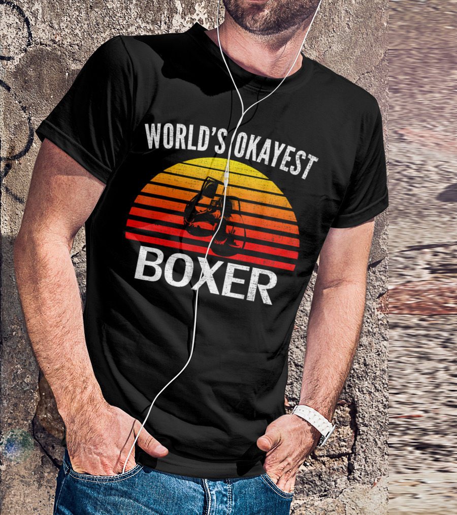 World's Okayest Boxer Vintage Funny Boxing Gloves Sunset T-Shirt