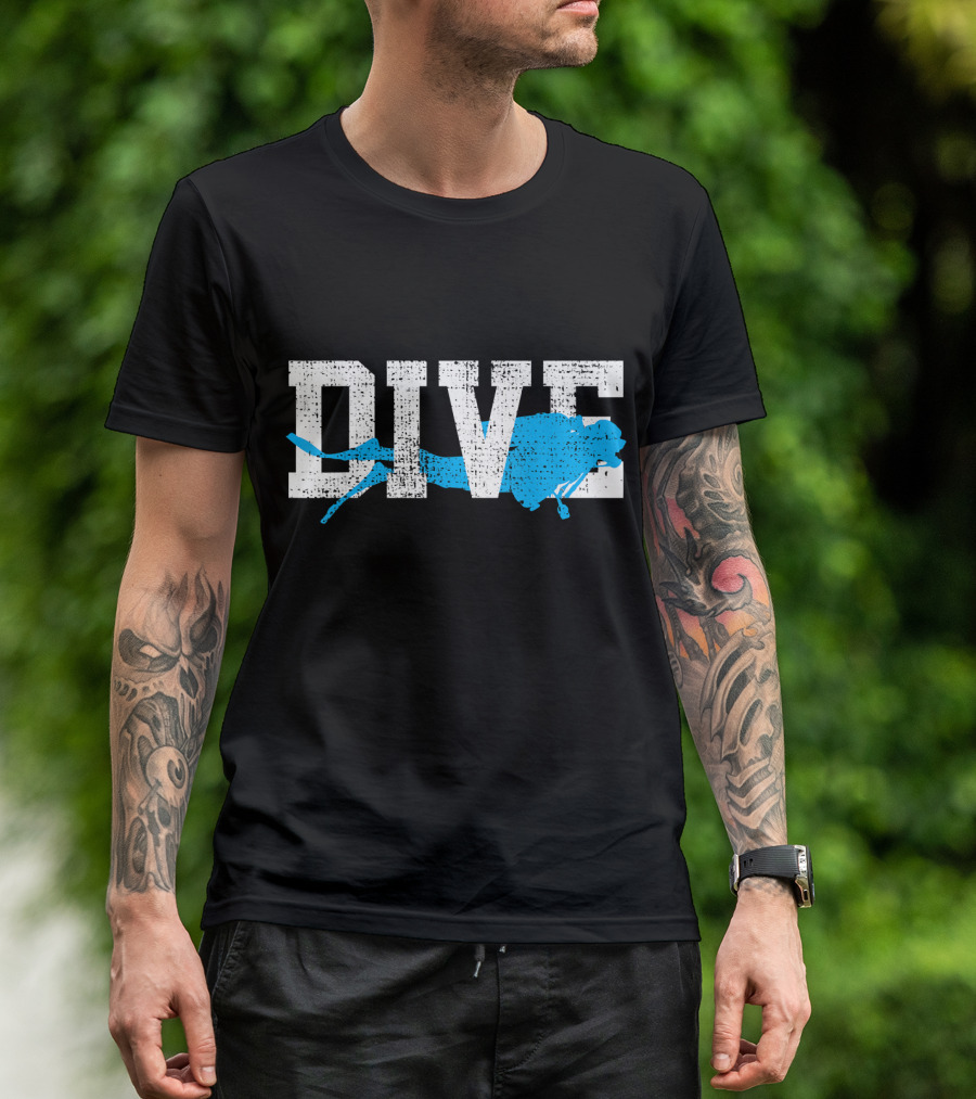Vintage Scuba Diving Dive Diver Station Scho Bold Dive Text With Diver T-Shirt
