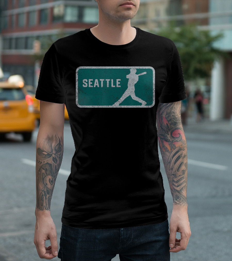 Seattle Vintage Baseball Player Silhouette SEA T-Shirt