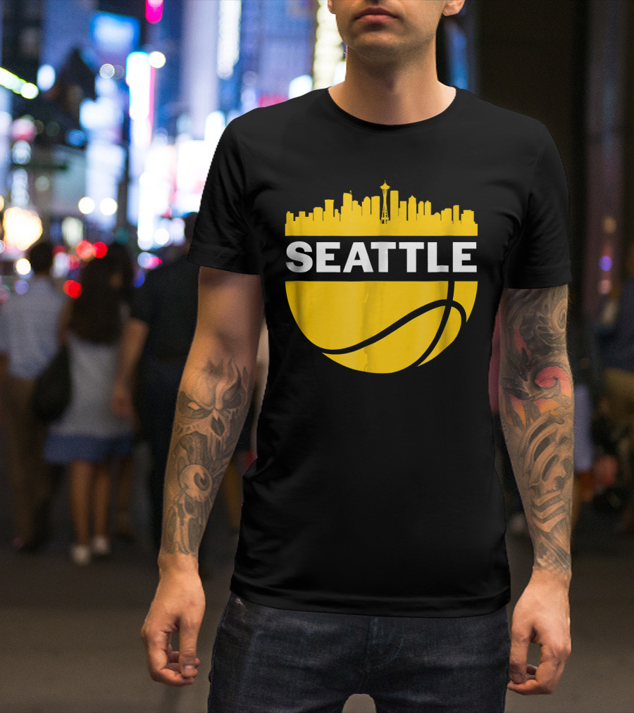 Seattle Skyline Basketball Cityscape Vintage T-Shirt