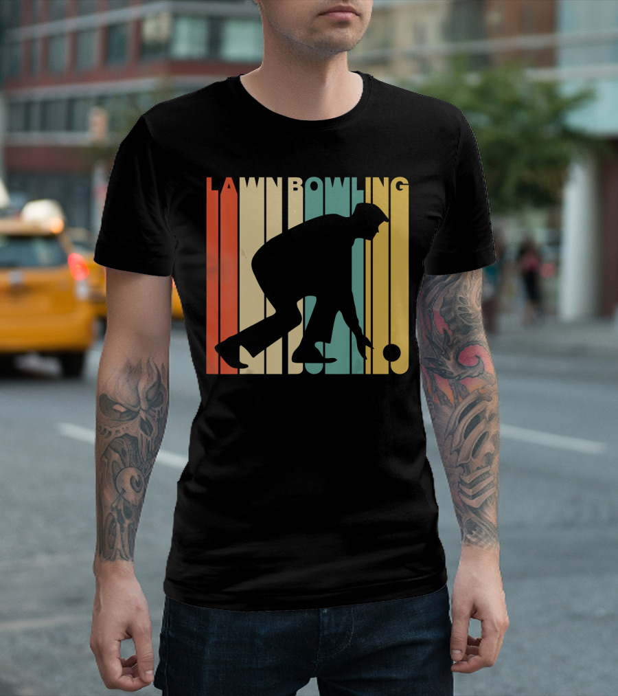 Vintage Lawn Bowling Silhouette Retro Stripes T-Shirt