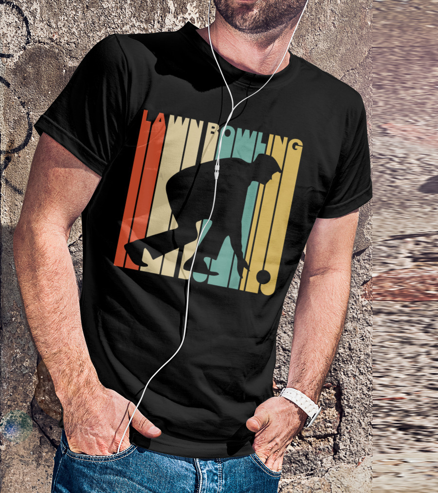 Vintage Lawn Bowling Silhouette Retro Stripes T-Shirt