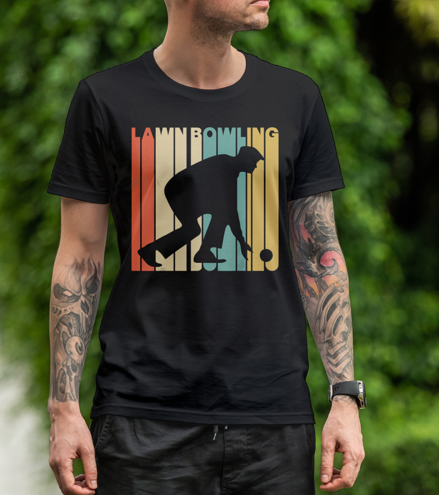 Vintage Lawn Bowling Silhouette Retro Stripes T-Shirt