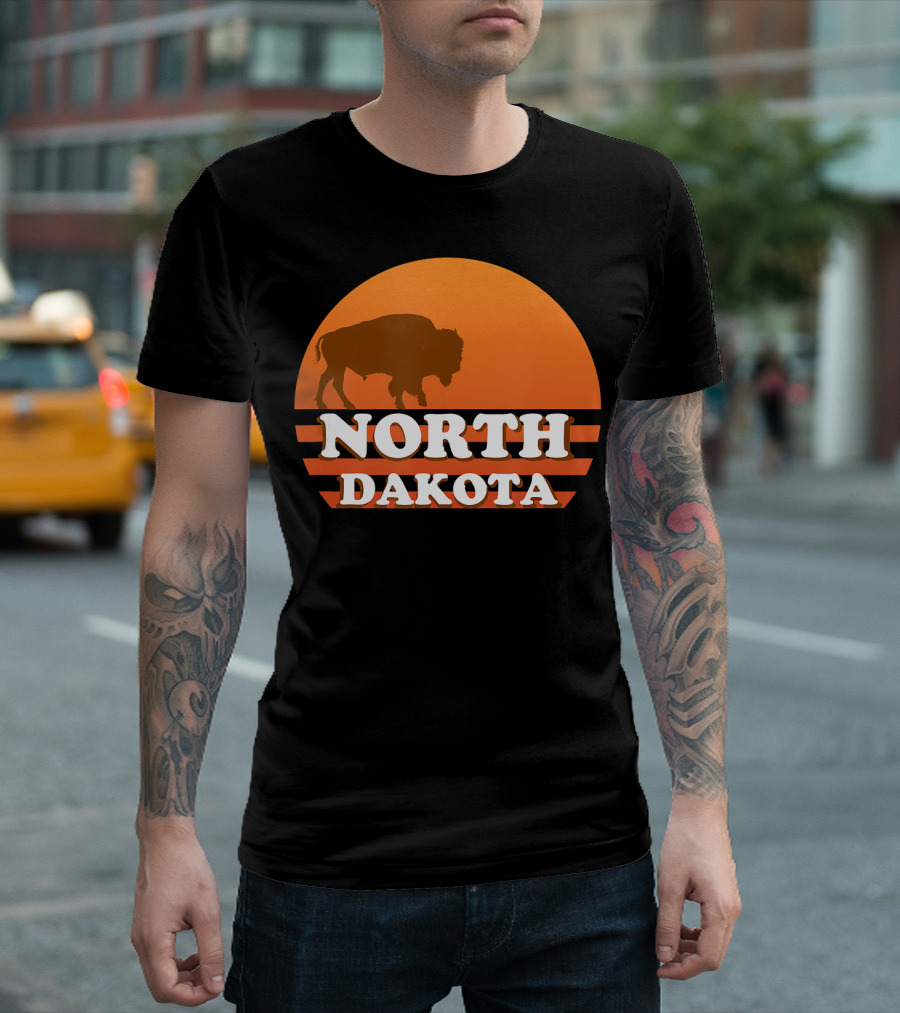 Vintage Sunset North Dakota 70s 80s Retro Buffalo T-Shirt