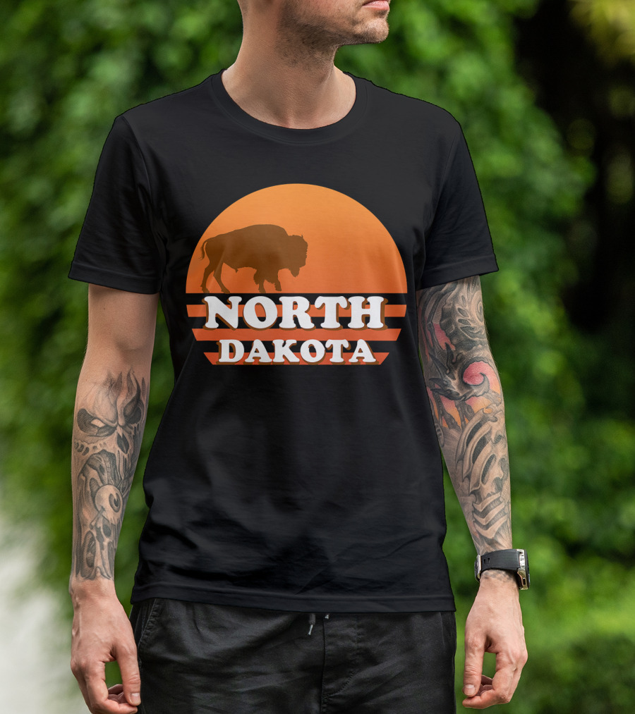 North Dakota Vintage 70s 80s Sunset Buffalo T-Shirt