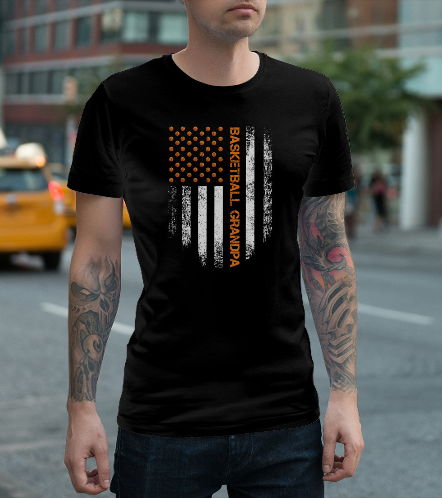 Basketball Grandpa Vintage USA American Flag T-Shirt