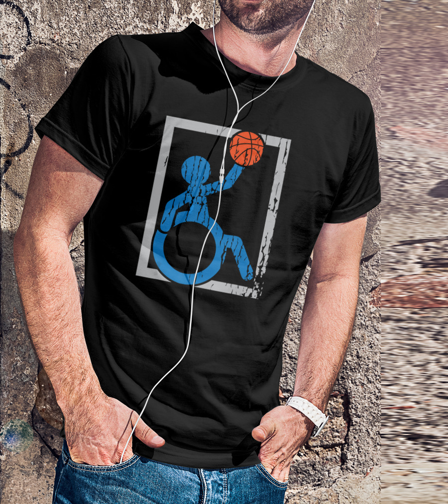 Wheelchair Basketball Icon Blue Figure With Orange Ball T-Shirt