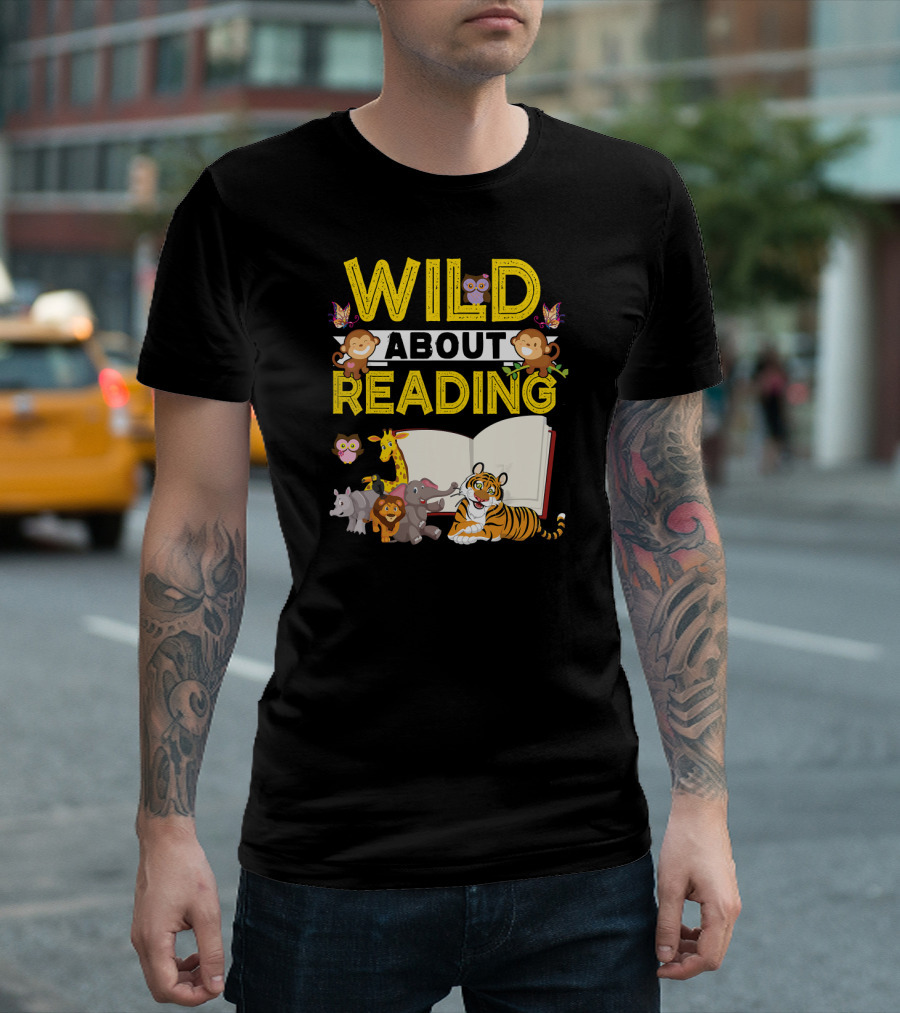Wild About Reading Back to School Jungle Safari Animals Kids Book T-Shirt