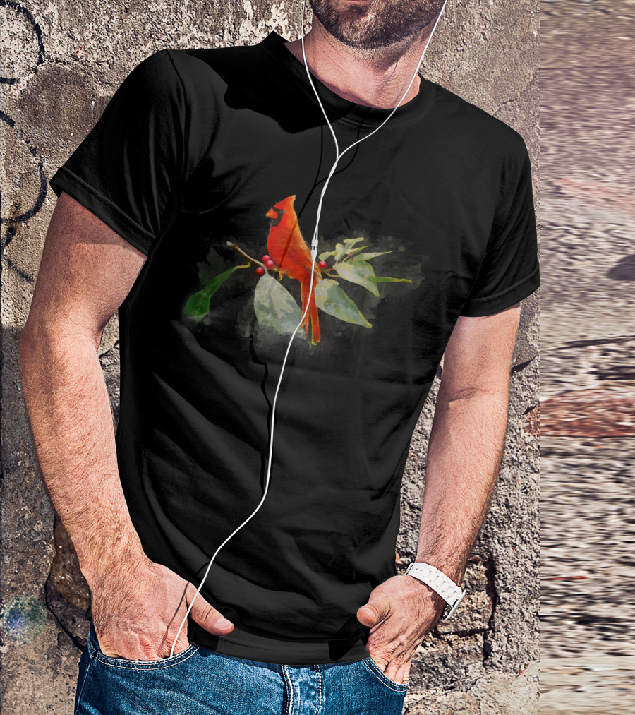 Wild Red Cardinal Bird On Berry Branch T-Shirt