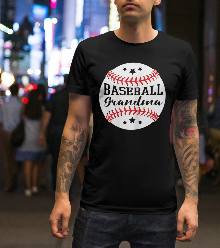 Baseball Grandma Star Pattern Ball Stitching T-Shirt