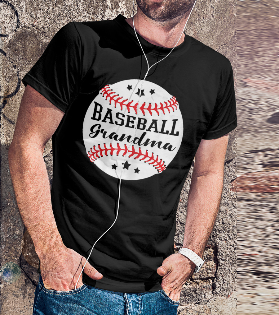 Baseball Grandma Star Pattern Ball Stitching T-Shirt