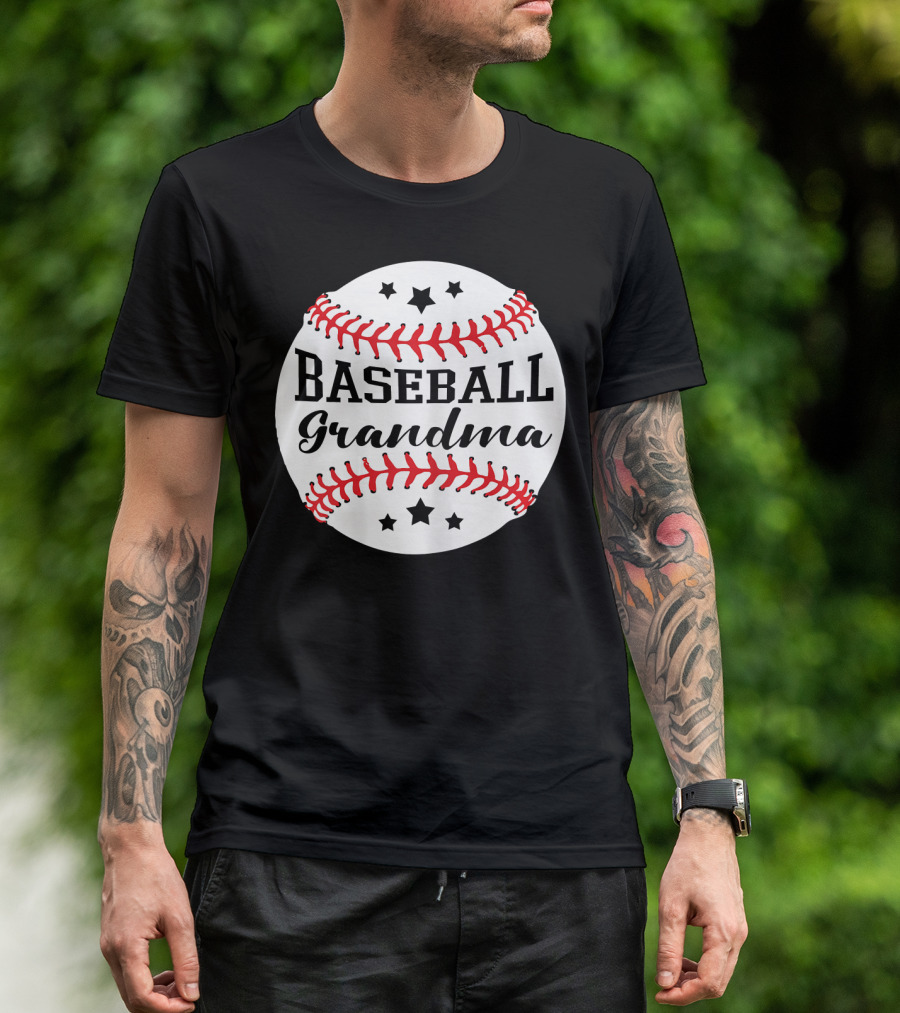 Baseball Grandma Star Pattern Ball Stitching T-Shirt