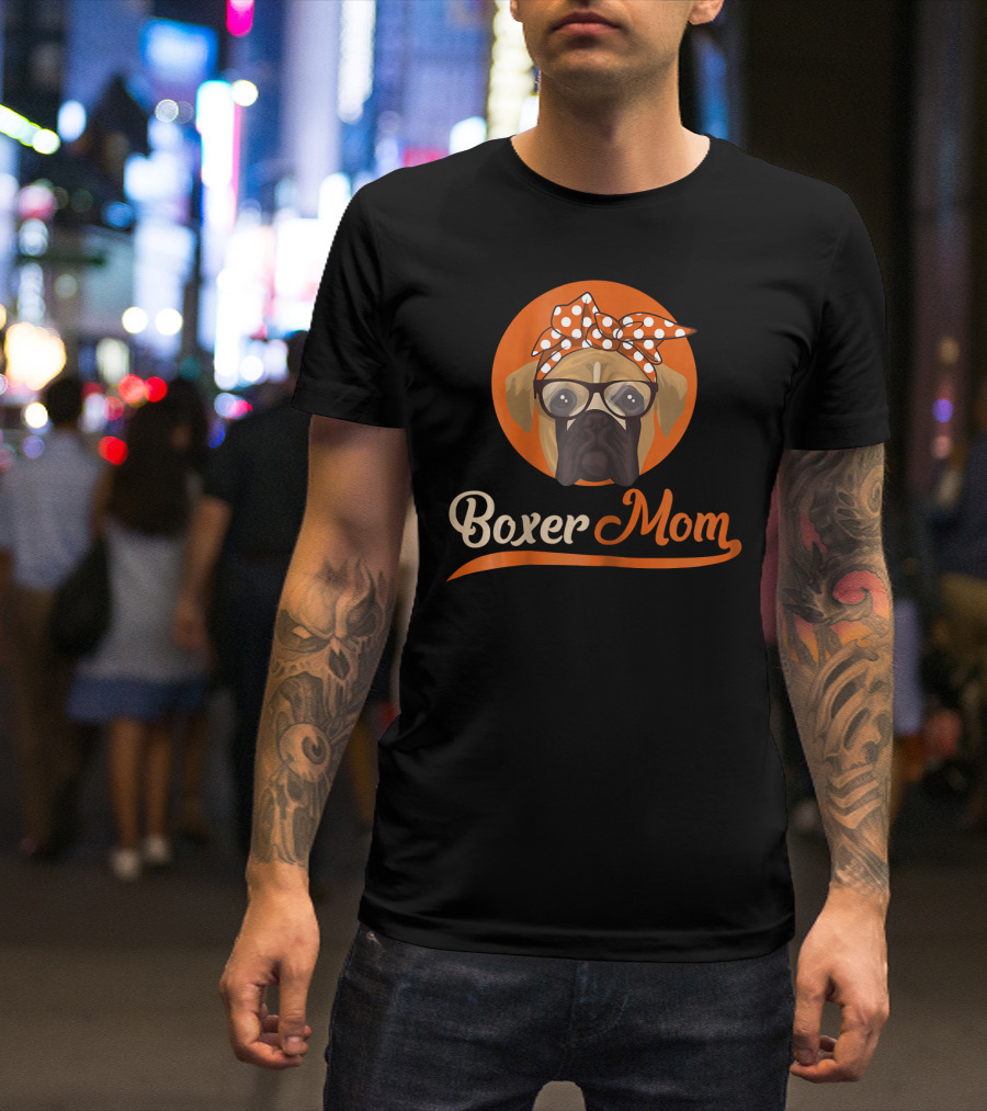 Boxer Mom With Glasses And Polka Dot Bow T-Shirt