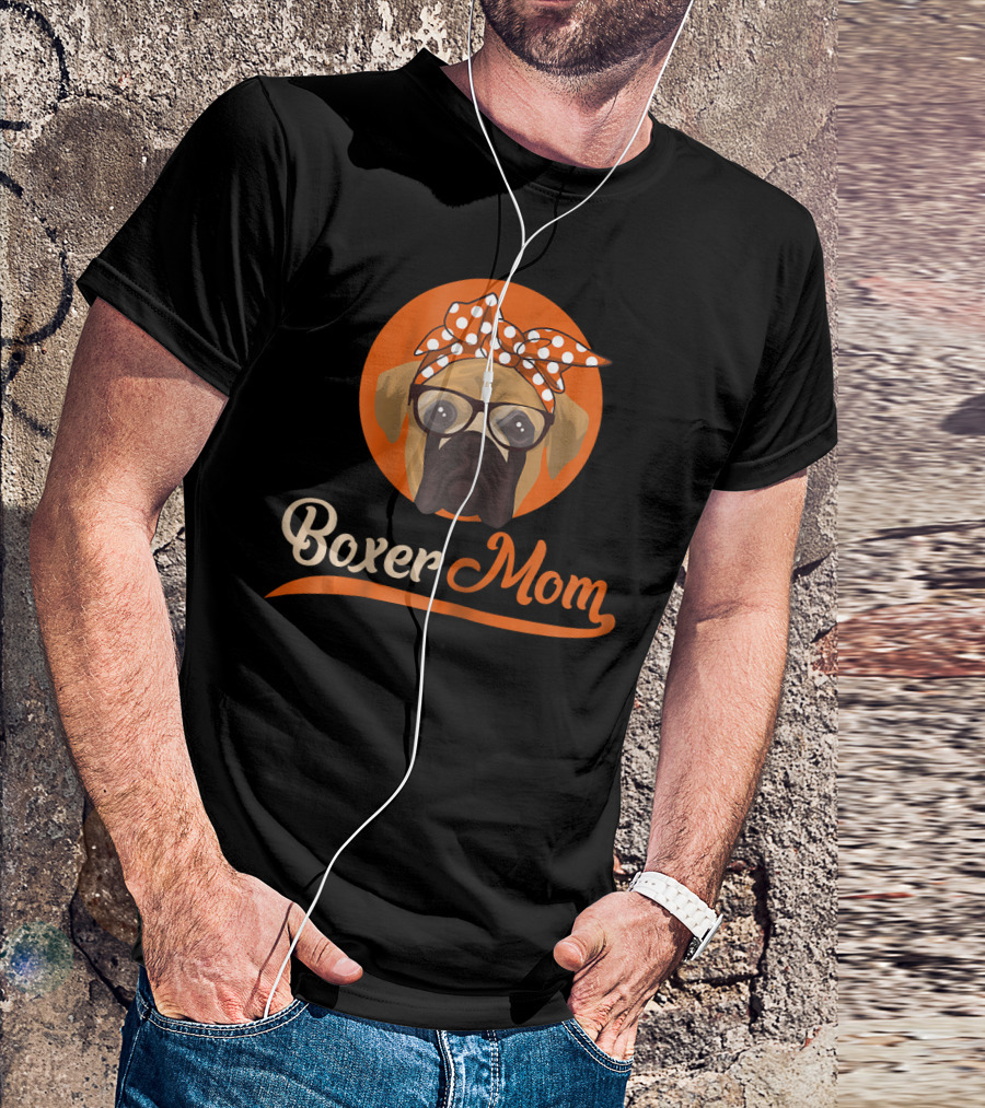 Boxer Mom With Glasses And Polka Dot Bow T-Shirt