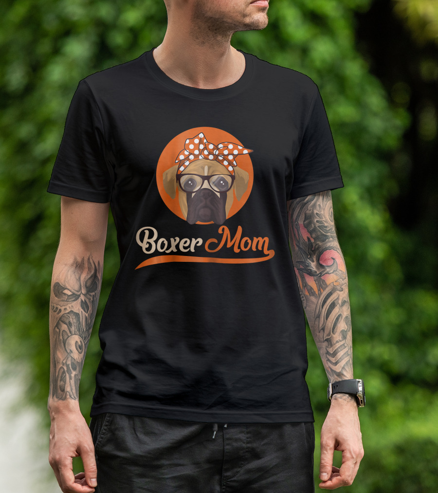 Boxer Mom With Glasses And Polka Dot Bow T-Shirt