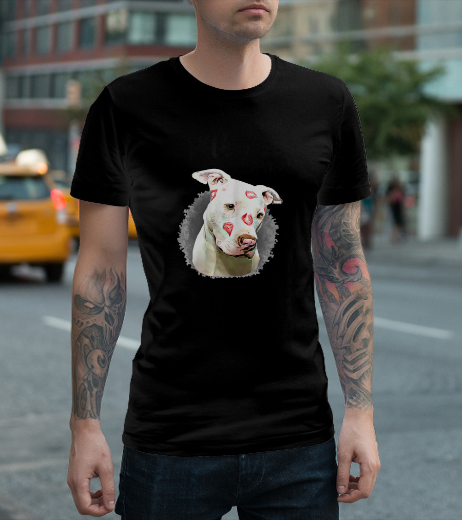 Pitbull Mom with Cute Lipstick Kiss Marks T-Shirt