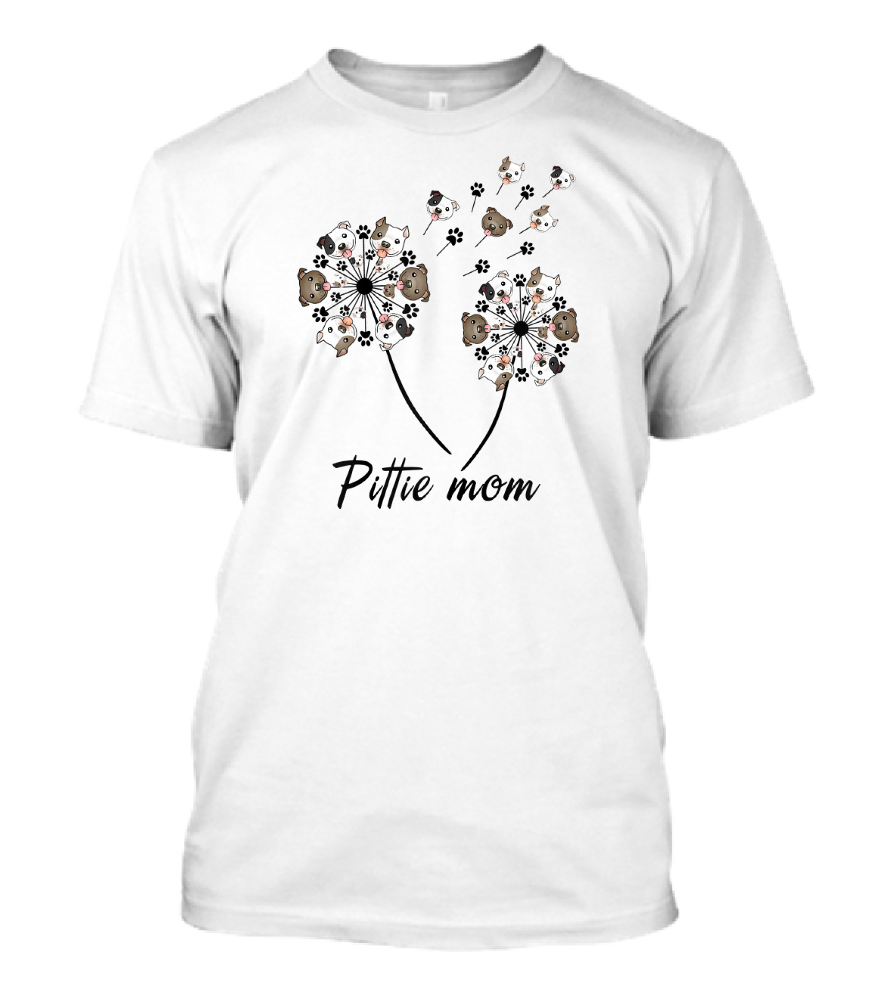 Pittie Mom Dandelion Flower Dog Paw Pit Bull T-Shirt