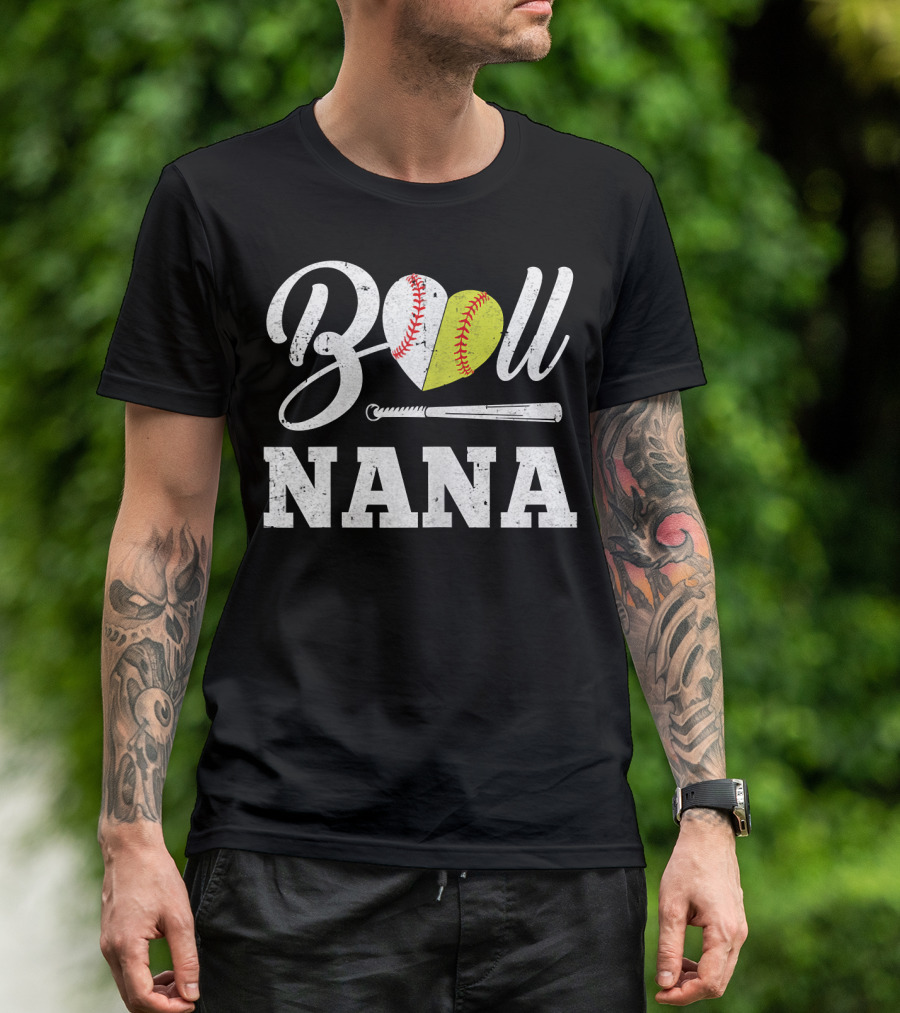 Ball Nana Heart Softball Baseball Bat T-Shirt