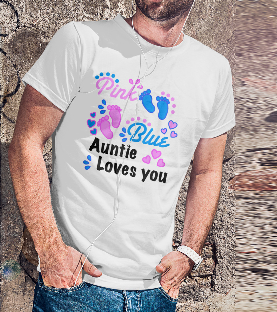 Pink Blue Auntie Loves You Gender Reveal Party Supplies T-Shirt