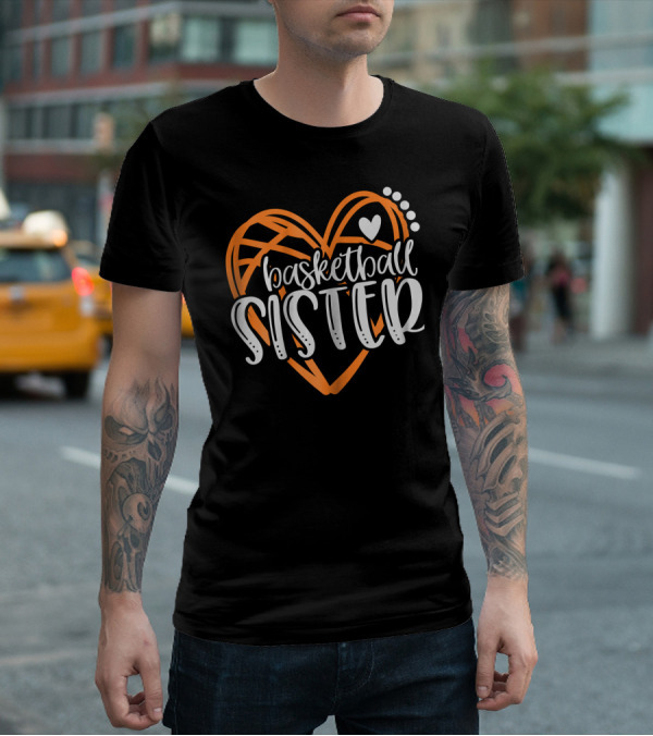 Basketball Sister Heart Graphic With Orange And White T-Shirt