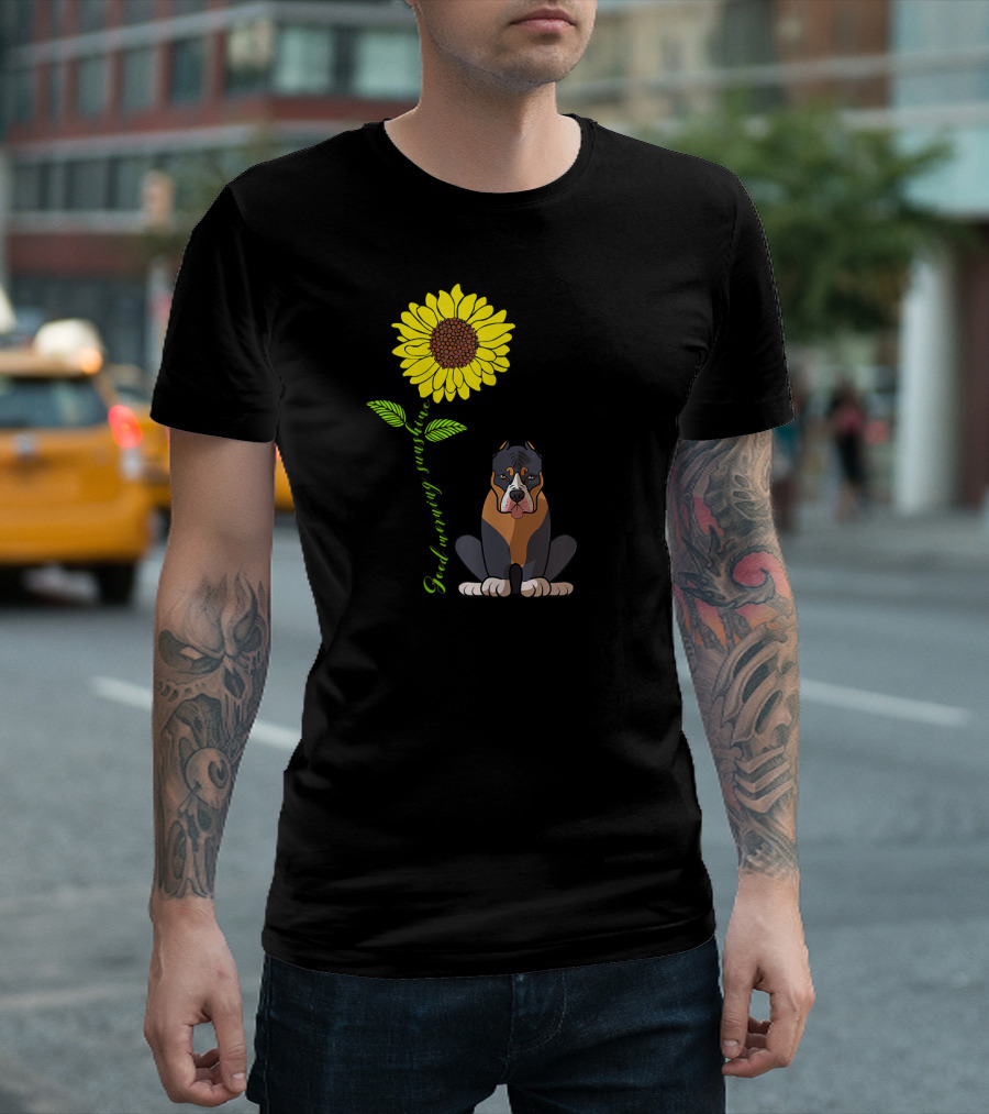 Good Morning Sunshine Pitbull with Sunflower T-Shirt