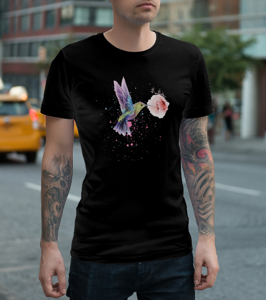 Hummingbird Valentines Day Romantic Flower Encounter T-Shirt
