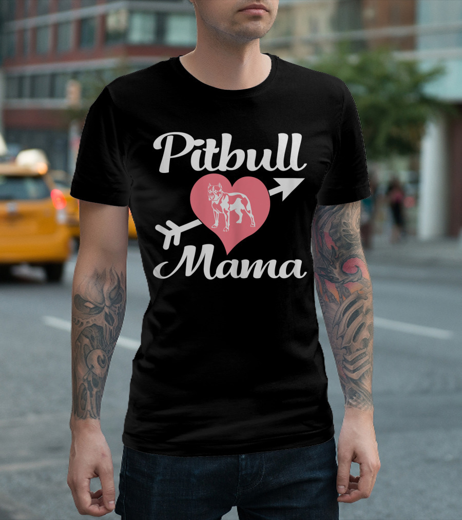 Pitbull Mama Heart with Arrow Pit Bull Lover T-Shirt