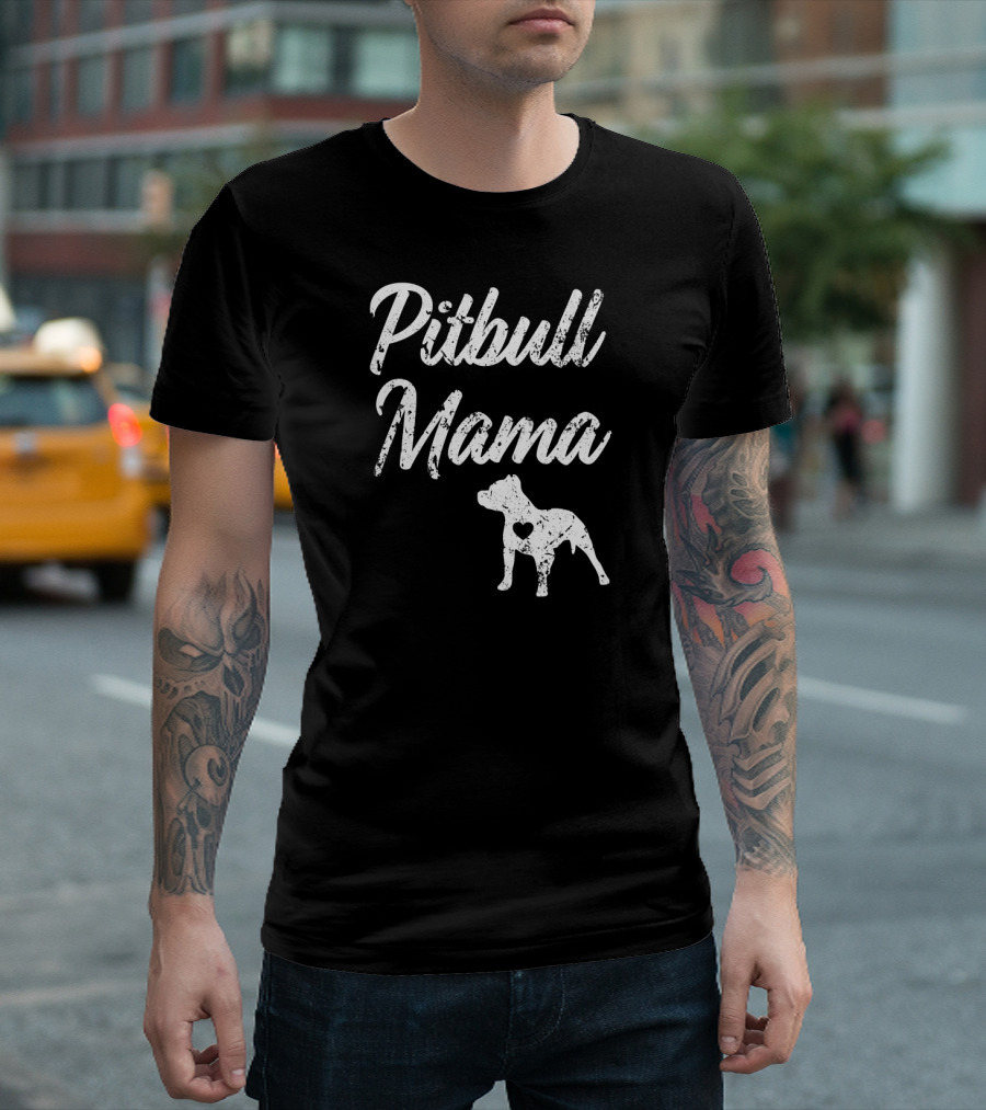 Pitbull Mama Women's Heart Silhouette Pit Bull T-Shirt