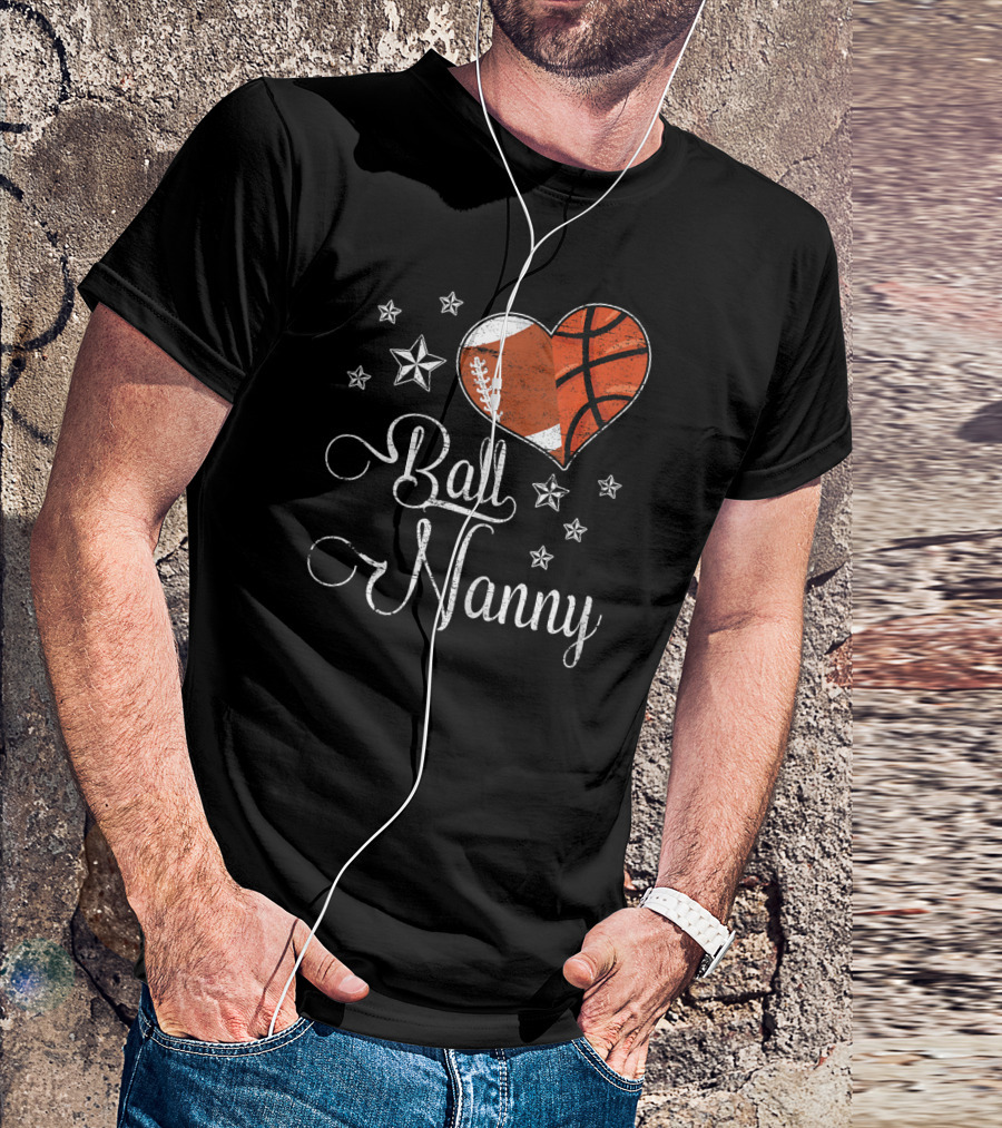 Proud Football Basketball Heart Ball Nanny T-Shirt