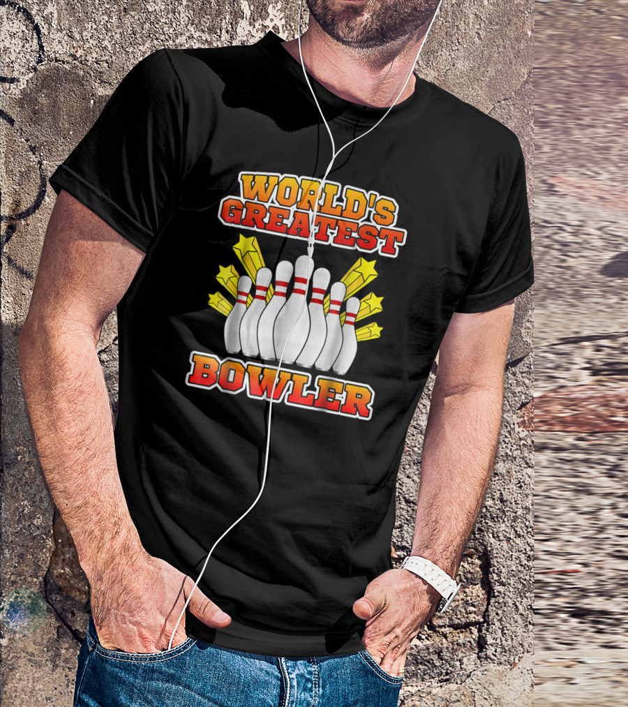 World's Greatest Bowler With Bowling Pins And Stars T-Shirt