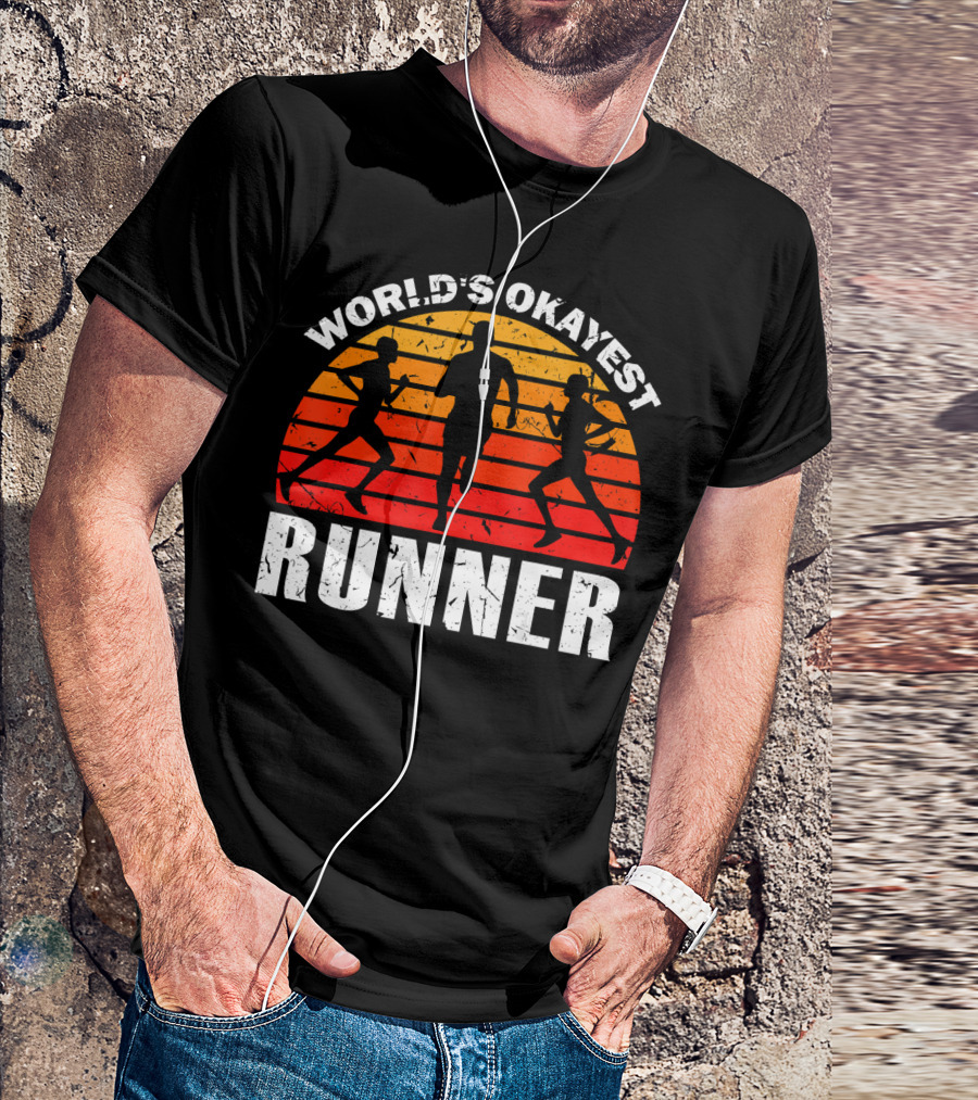 World's Okayest Runner Sunset Silhouette Sprinting Marathon T-Shirt