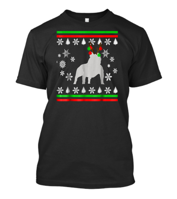 Xmas Cool Te Christmas Pitbull Deer Holiday Snowflakes Trees T-Shirt