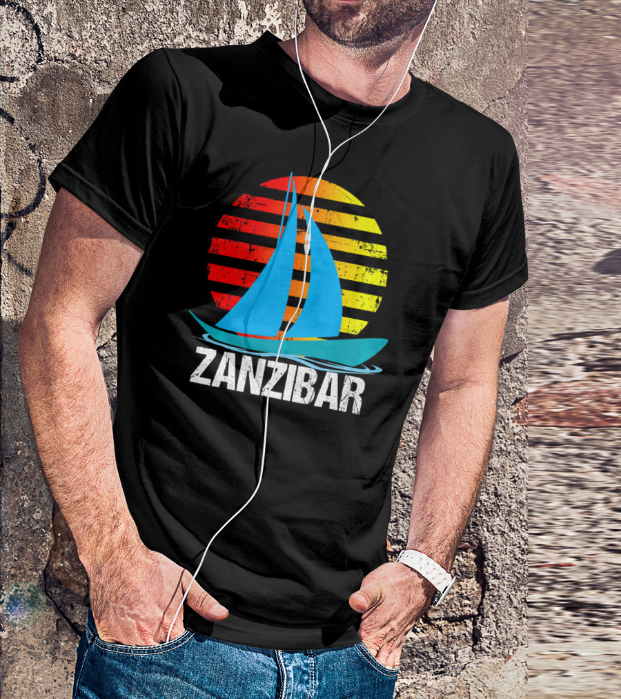 Zanzibar Sunset Sailboat Vintage Nautical Scene T-Shirt