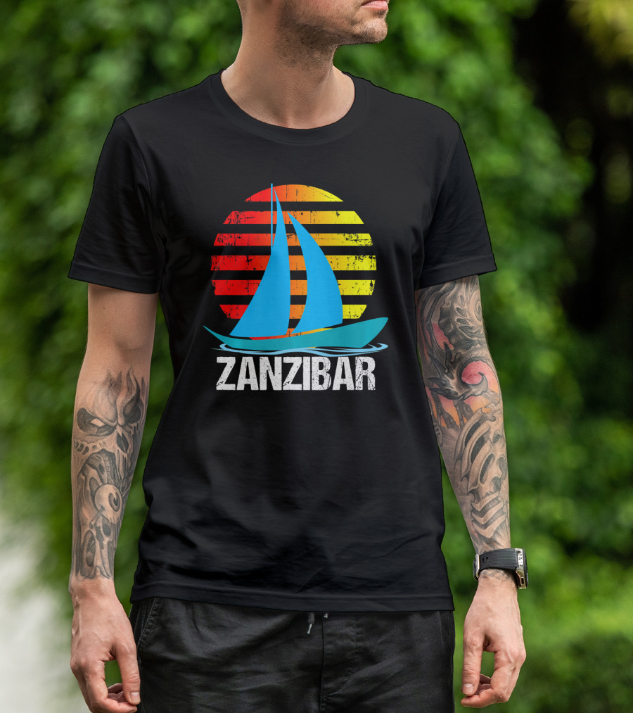 Zanzibar Sunset Sailboat Vintage Nautical Scene T-Shirt