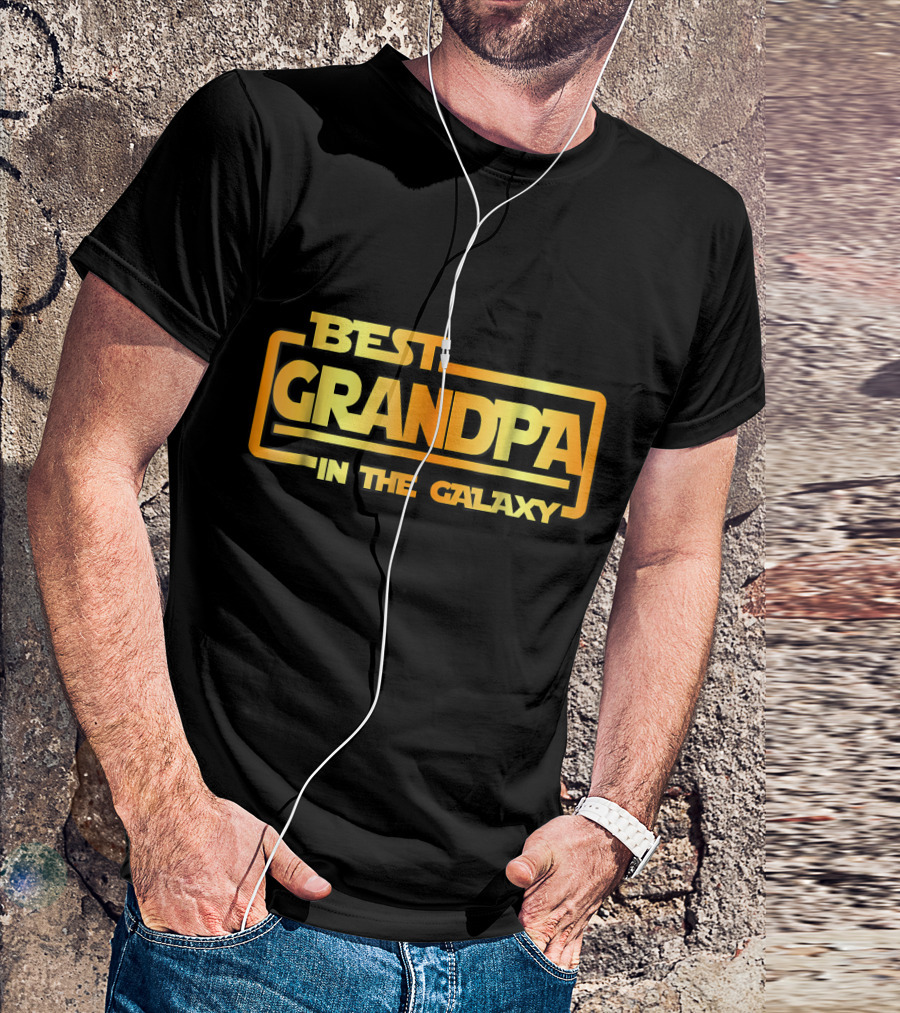 Best Grandpa In The Galaxy Bold Space Themed Text T-Shirt