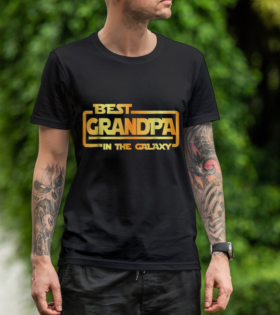 Best Grandpa In The Galaxy Bold Space Themed Text T-Shirt