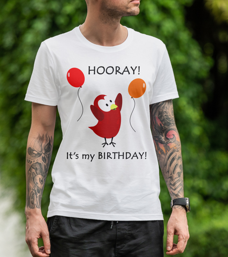 Hooray It's My Birthday Sammy Bird With Red And Orange Balloons T-Shirt