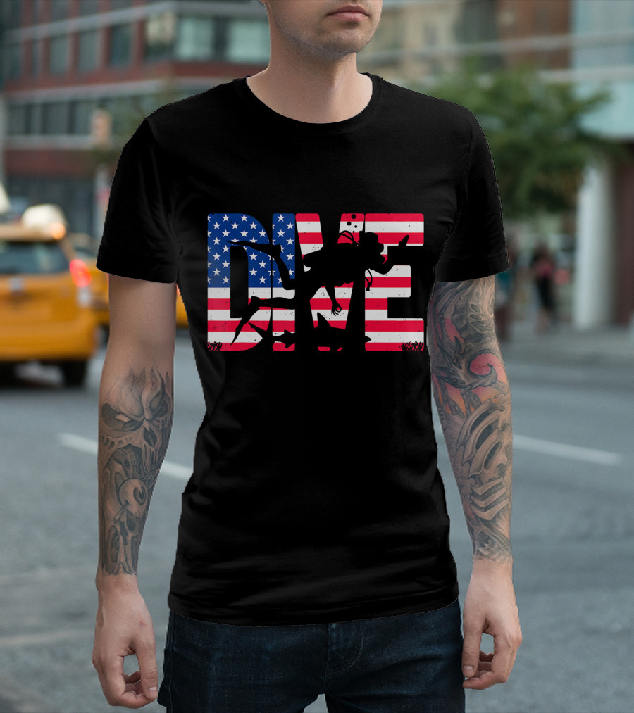 DIVE Scuba Diving Gear Equipment American Flag T-Shirt