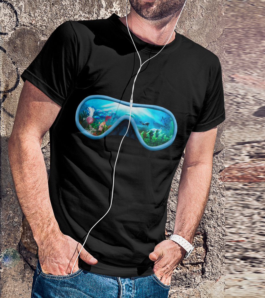 Scuba Diving Mask Underwater Adventure Coral Reef With Diver T-Shirt