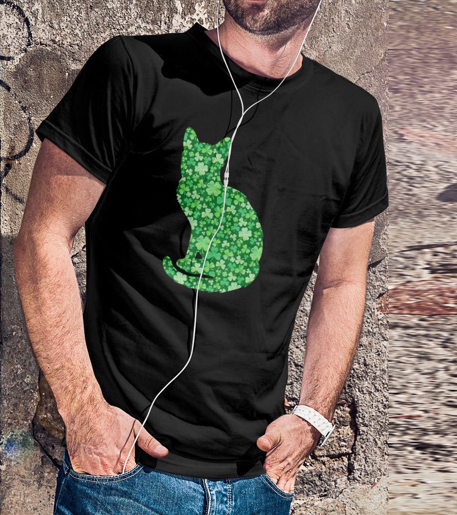 Shamrock Cat St Patrick's Day Irish Green Clover T-Shirt