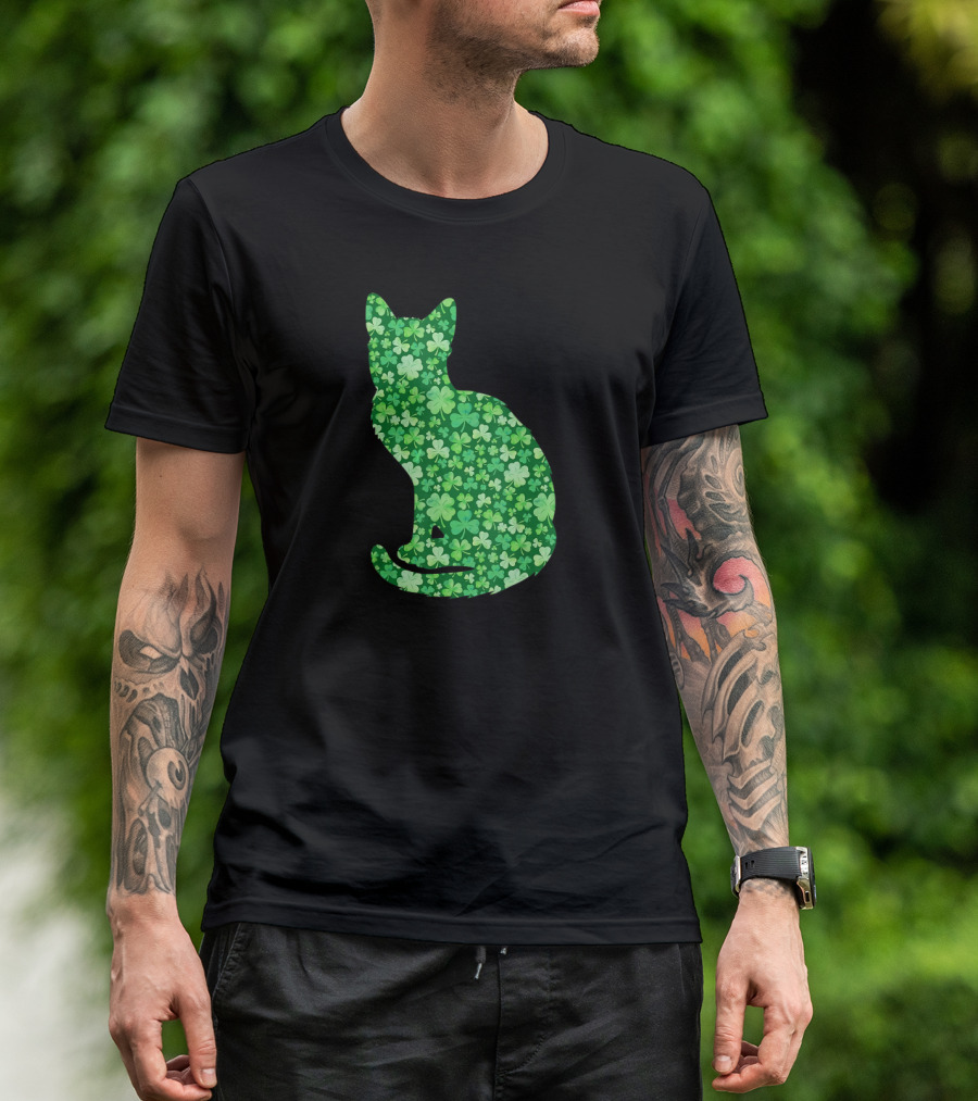 Shamrock Cat St Patrick's Day Irish Green Clover T-Shirt