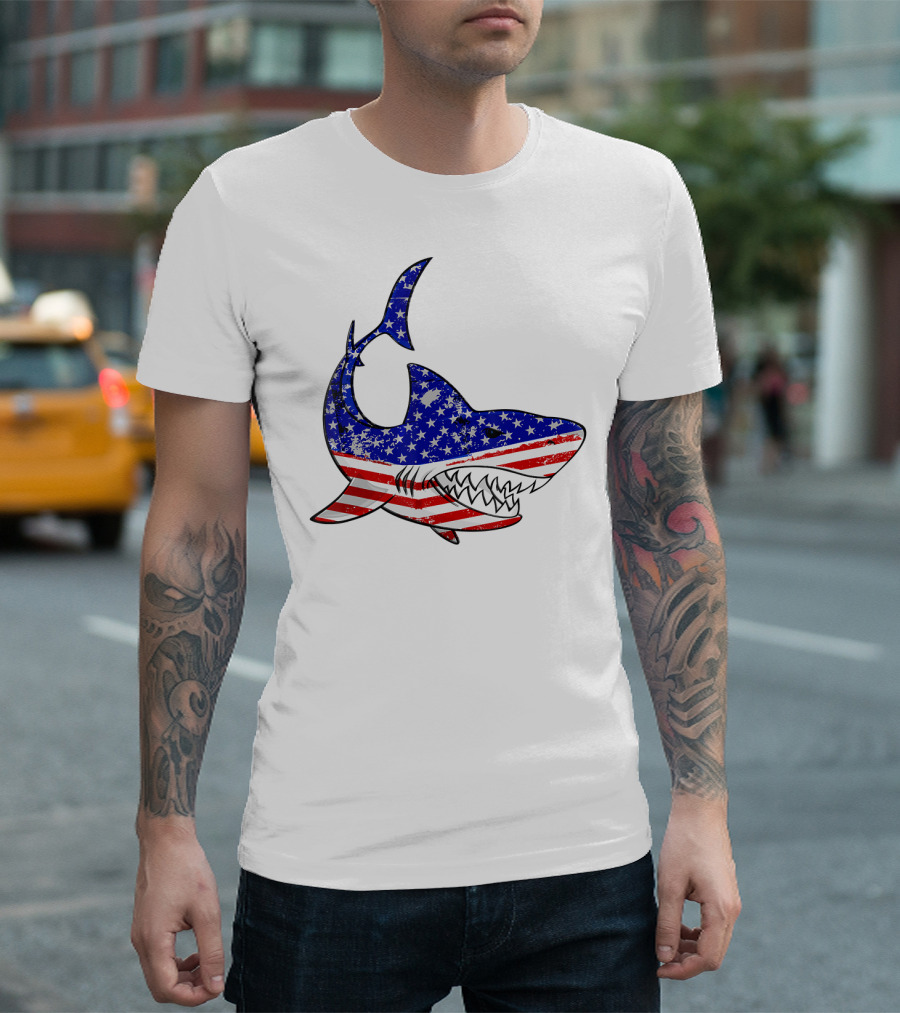 Jawsome Shark American Flag T-Shirt