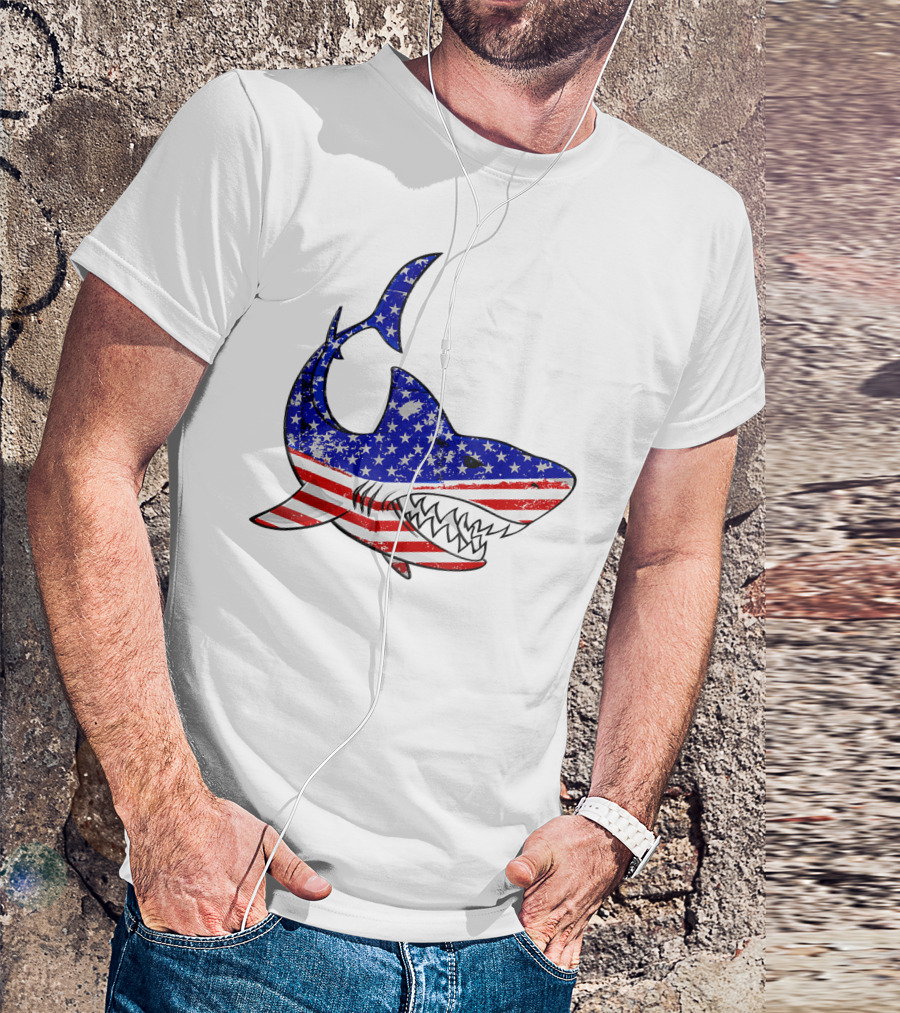 Jawsome Shark American Flag T-Shirt