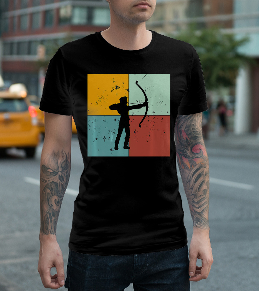 Shoot Aim Archer Bow Archery Arrow Vintage Silhouette Blocks T-Shirt