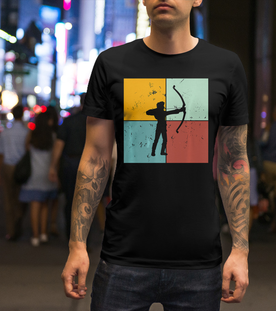 Shoot Aim Archer Bow Archery Arrow Vintage Silhouette Blocks T-Shirt
