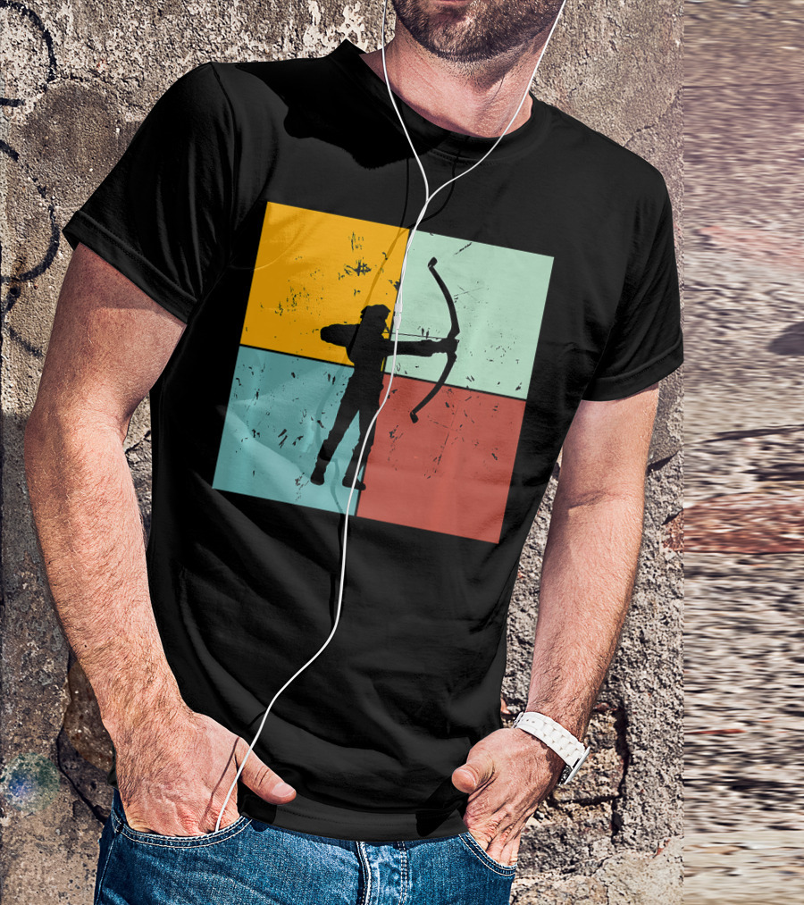 Shoot Aim Archer Bow Archery Arrow Vintage Silhouette Blocks T-Shirt