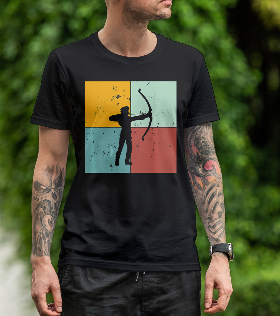 Shoot Aim Archer Bow Archery Arrow Vintage Silhouette Blocks T-Shirt